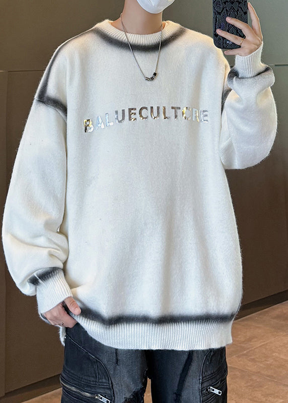 Unique Black Gradient O Neck Thick Knit Sweaters Men Apparel Winter