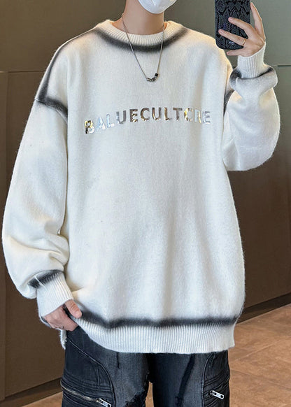 Unique Black Gradient O Neck Thick Knit Sweaters Men Apparel Winter