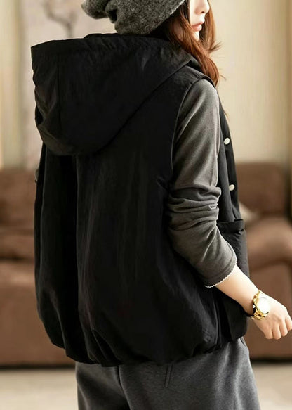 Unique Black Hooded Big Pockets Vest Sleeveless