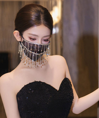 Unique Black Lace Embroidery Tassel Patchwork Mask