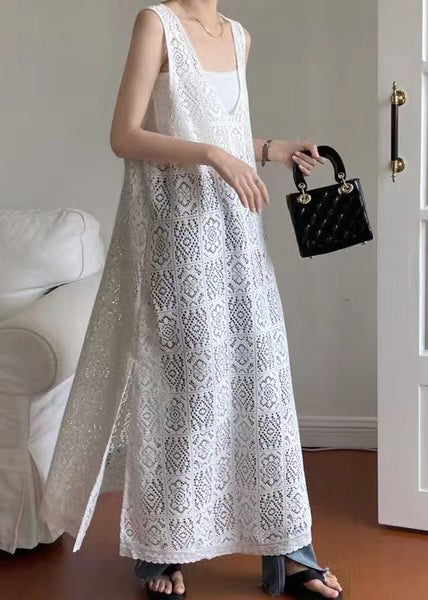 Unique Black Oversized Hollow Out Lace Dress Sleeveless