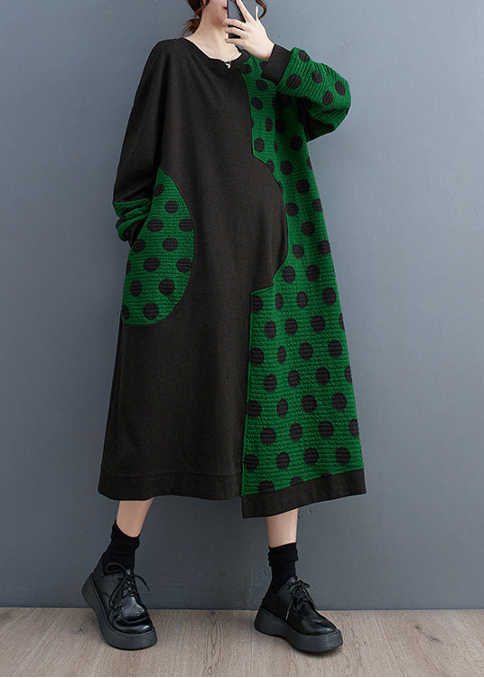 Unique Black Oversized Patchwork Cotton A Line Dresses Spring