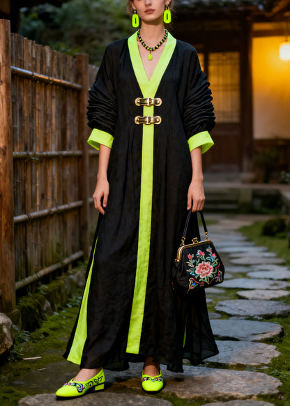 Unique Black Oversized Patchwork Cotton Maxi Dress Summer