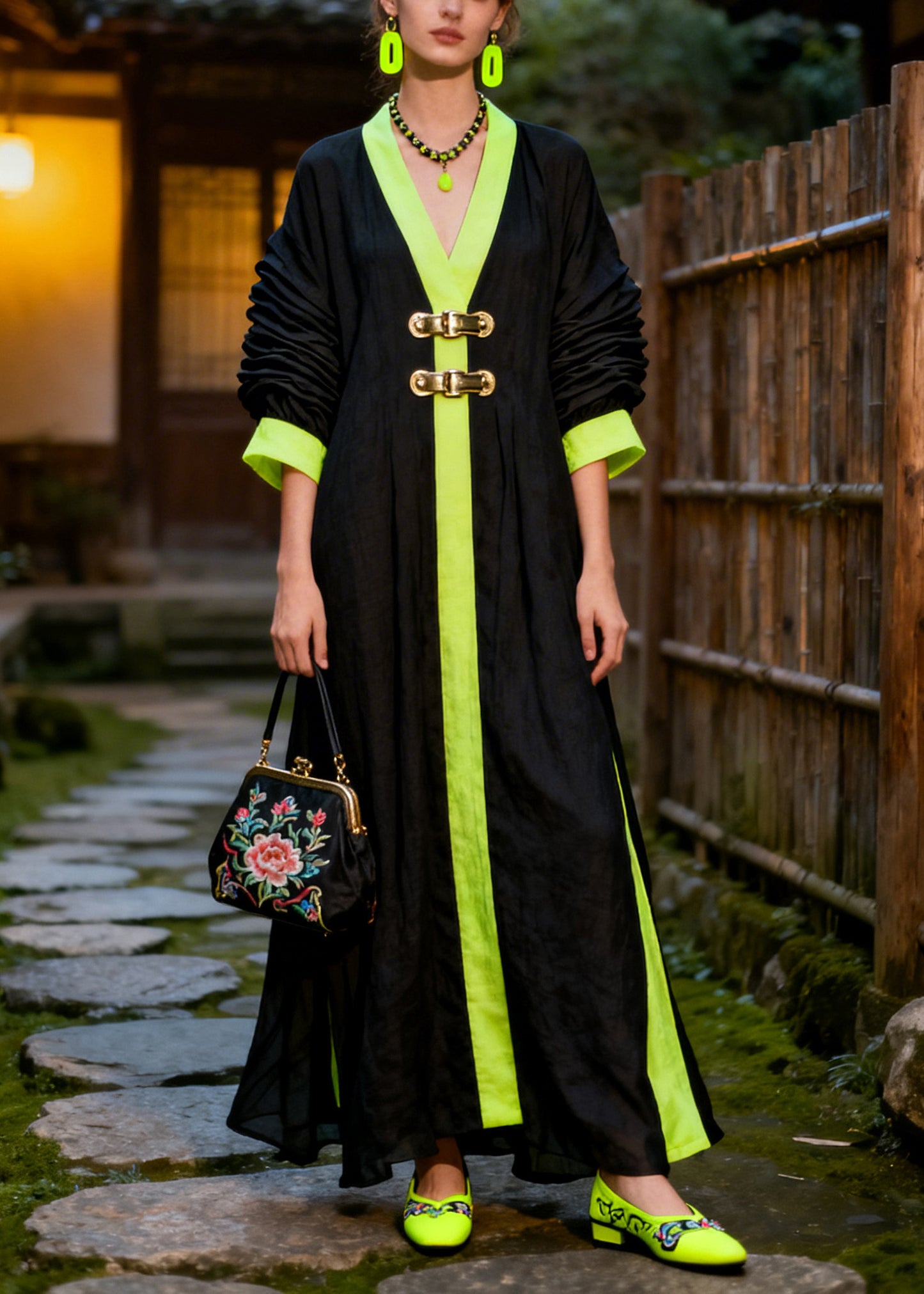 Unique Black Oversized Patchwork Cotton Maxi Dress Summer