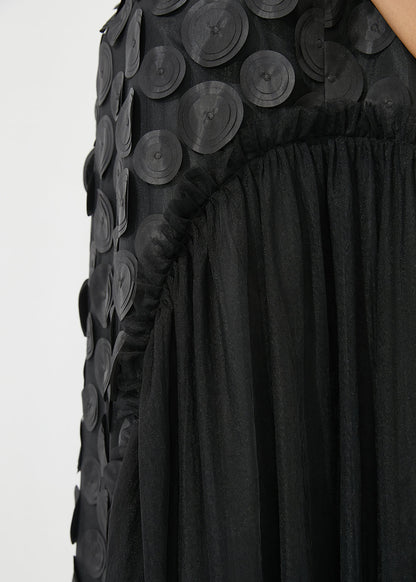 Unique Black Oversized Patchwork Tulle Holiday Dress Sleeveless