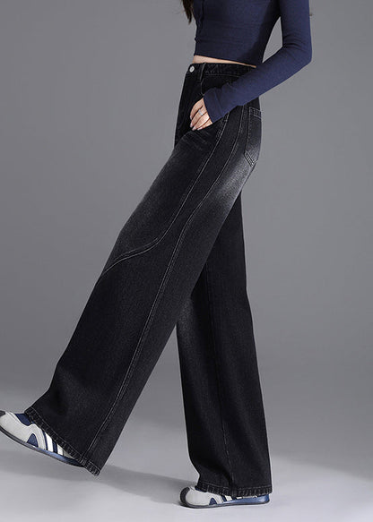 Unique Black Pockets Patchwork Denim Pants Spring