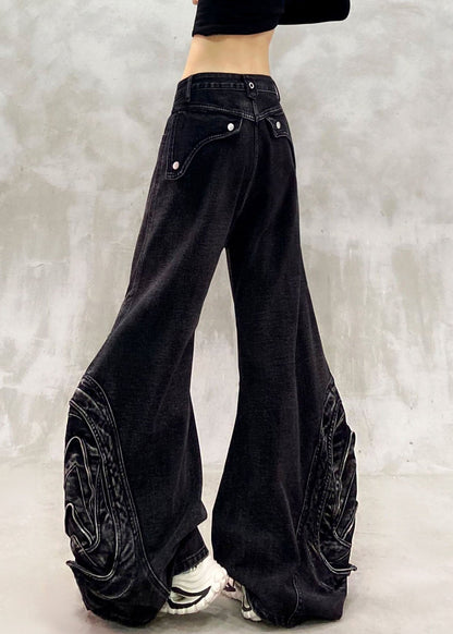 Unique Black Pockets Patchwork Straight Jeans