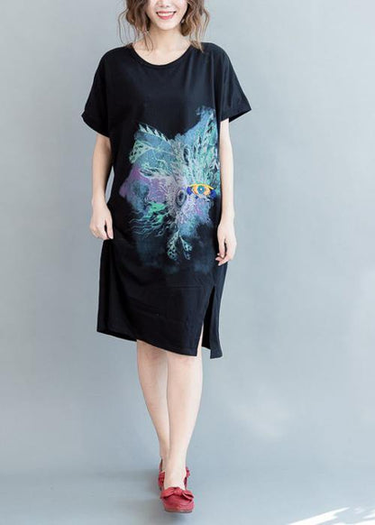 Unique Black Print Cotton low high design Summer Maxi Dress - SooLinen