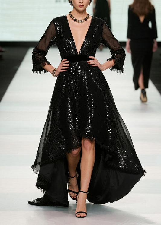 Unique Black Sequins Exra Large Hem Tulle Party Dresses Summer