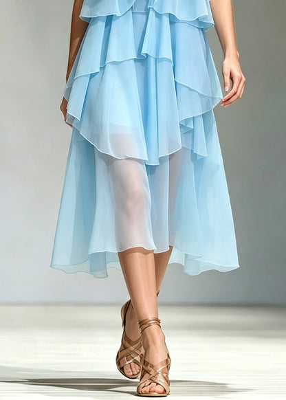 Unique Blue Backless Floral Chiffon Halter Dresses Summer