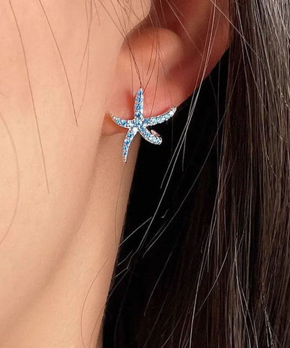 Unique Blue Copper Zircon Starfish Stud Earrings
