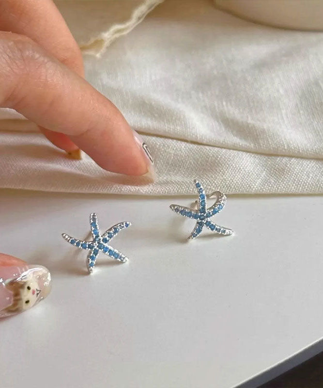 Unique Blue Copper Zircon Starfish Stud Earrings