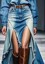 Load image into Gallery viewer, Unique Blue Low High Design High Waist Denim Skirt Summer