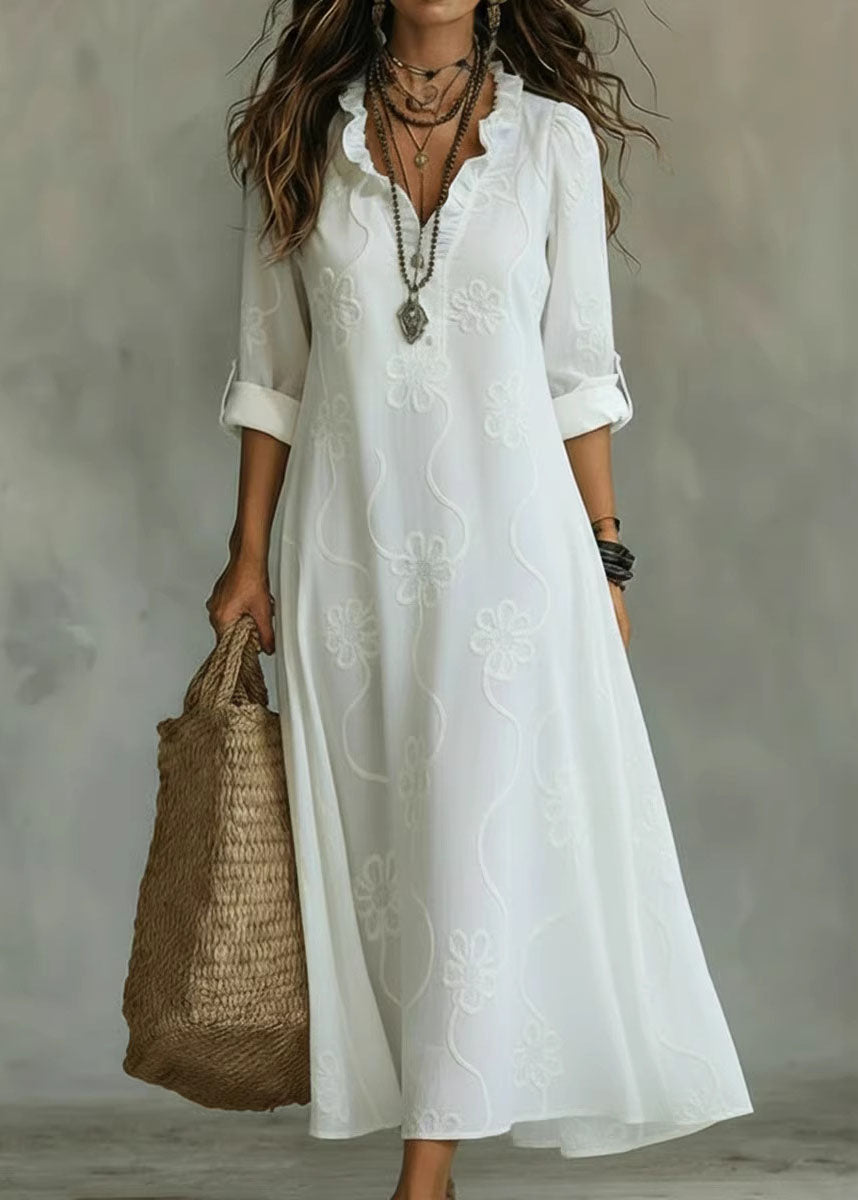 Unique Blue Ruffled Print Cotton Long Dress Summer