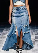 Load image into Gallery viewer, Unique Blue Side Open Low High Design Denim Skirt Summer