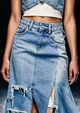 Load image into Gallery viewer, Unique Blue Side Open Low High Design Denim Skirt Summer