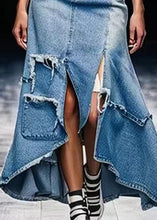 Load image into Gallery viewer, Unique Blue Side Open Low High Design Denim Skirt Summer