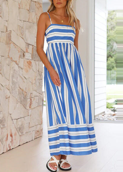Unique Blue Striped Exra Large Hem Cotton Cami Dresses Summer