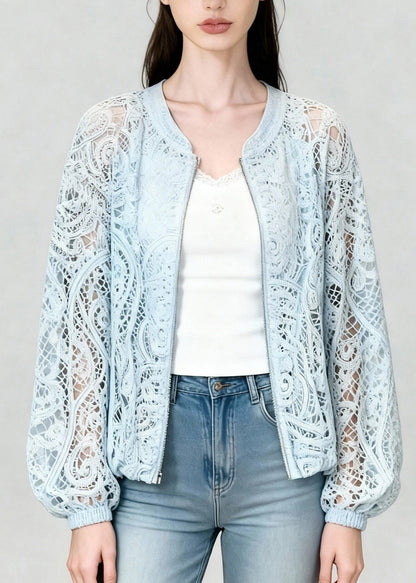 Unique Blue Zip Up Lace UPF 50+ Coat Jacket Summer