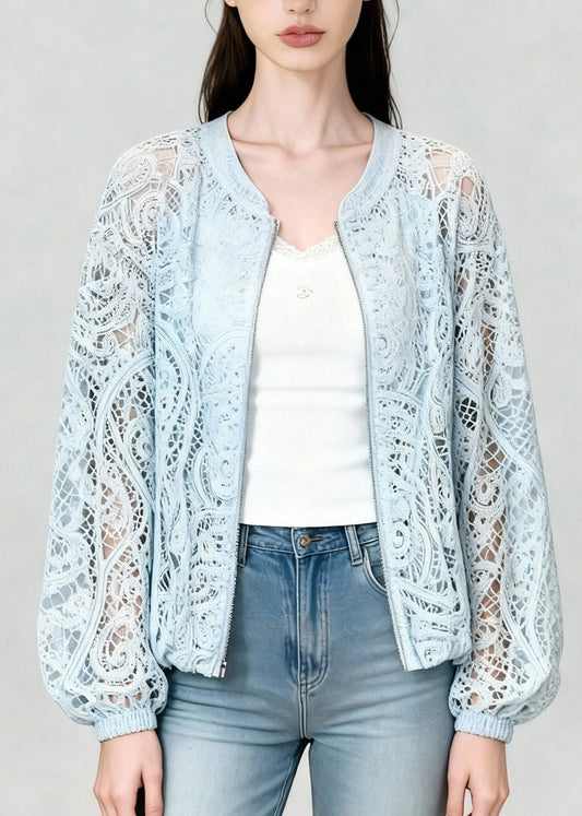 Unique Blue Zip Up Lace UPF 50+ Coat Jacket Summer