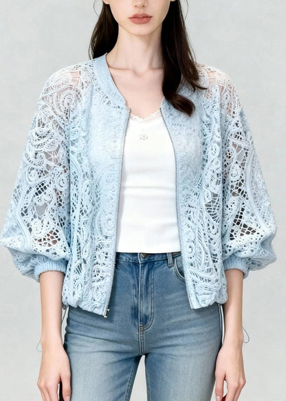 Unique Blue Zip Up Lace UPF 50+ Coat Jacket Summer