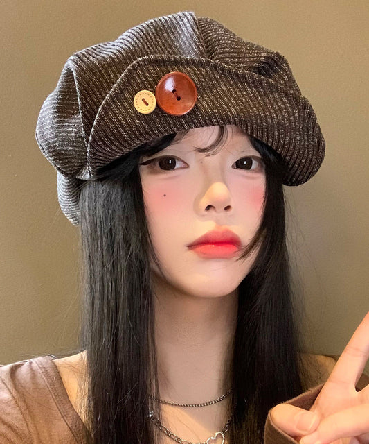 Unique Brown Button Patchwork Corduroy Breton Hat
