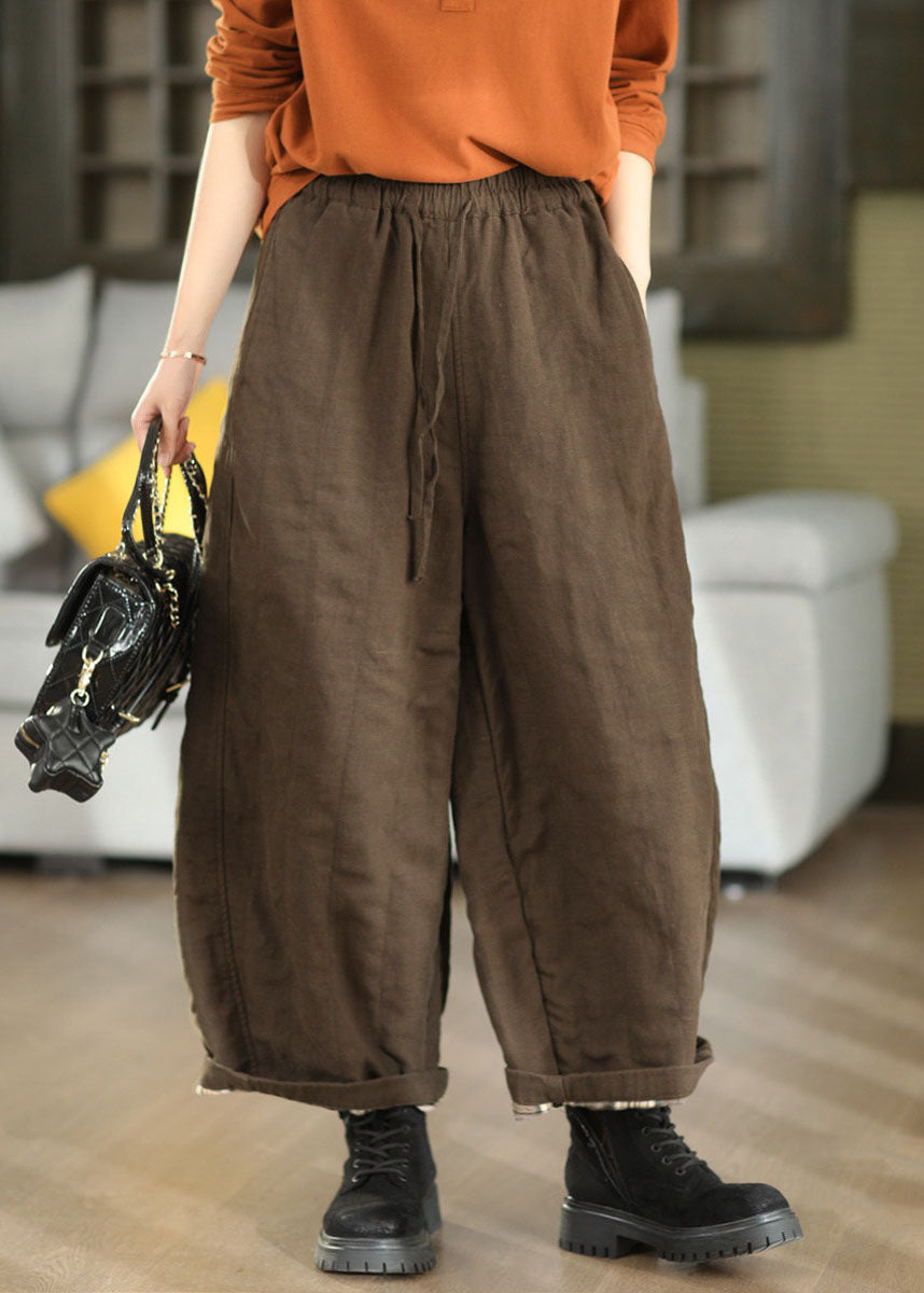 Unique Brown Oversized Linen Harem Pants Fall