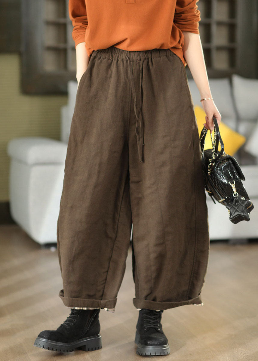 Unique Brown Oversized Linen Harem Pants Fall