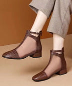 Unique Brown Tulle Splicing Zipper Chunky Boots