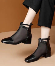 Load image into Gallery viewer, Unique Brown Tulle Splicing Zipper Chunky Boots