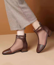 Load image into Gallery viewer, Unique Brown Tulle Splicing Zipper Chunky Boots