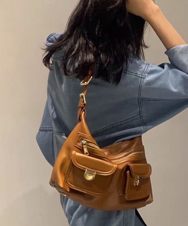 Unique Brown Versatile Calf Leather Message Bag