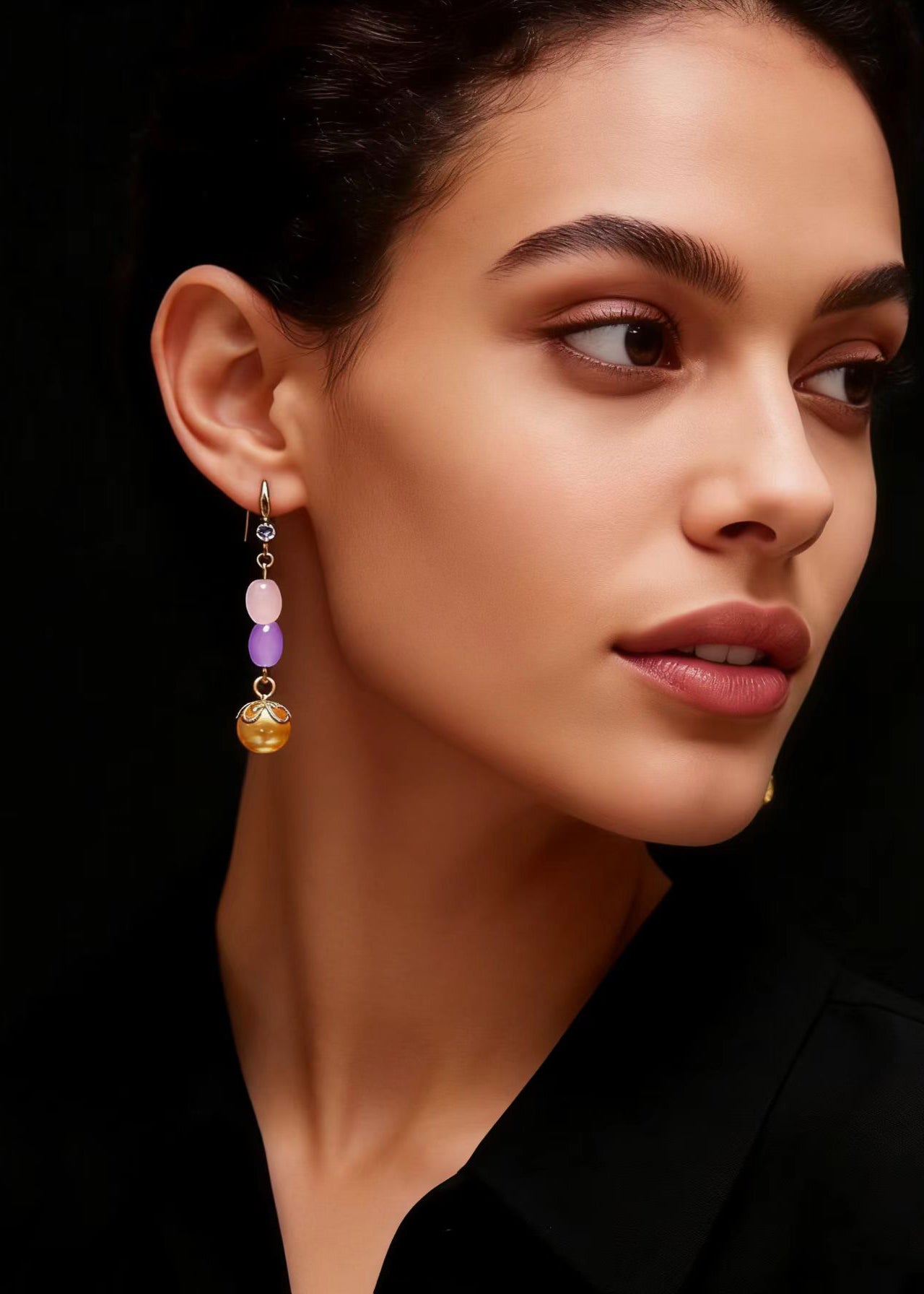 Unique Champagne Pearl Naturally Gem Stone Drop Earrings