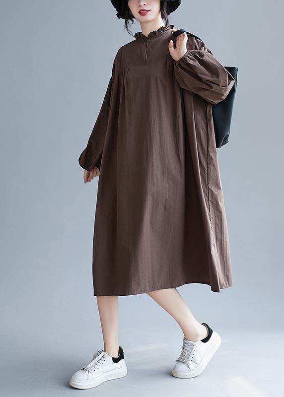 Unique Chocolate Clothes Women Ruffled Baggy Robes Dress - SooLinen