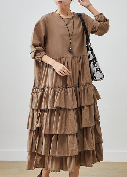 Unique Coffee Oversized Patchwork Cotton Dress Spring