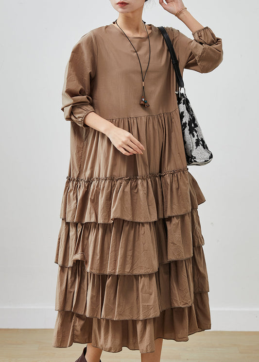 Unique Coffee Oversized Patchwork Cotton Dress Spring