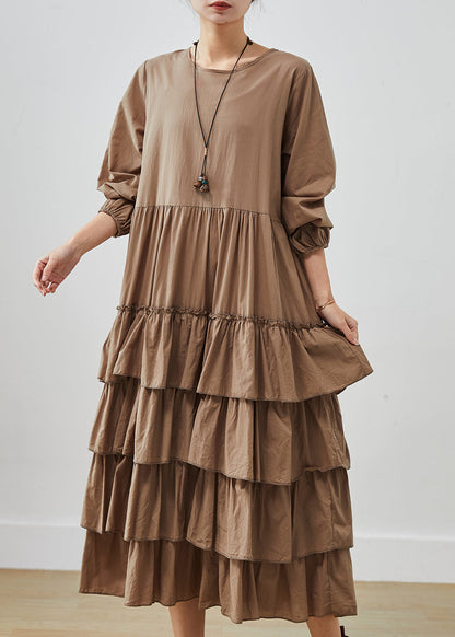 Unique Coffee Oversized Patchwork Cotton Dress Spring