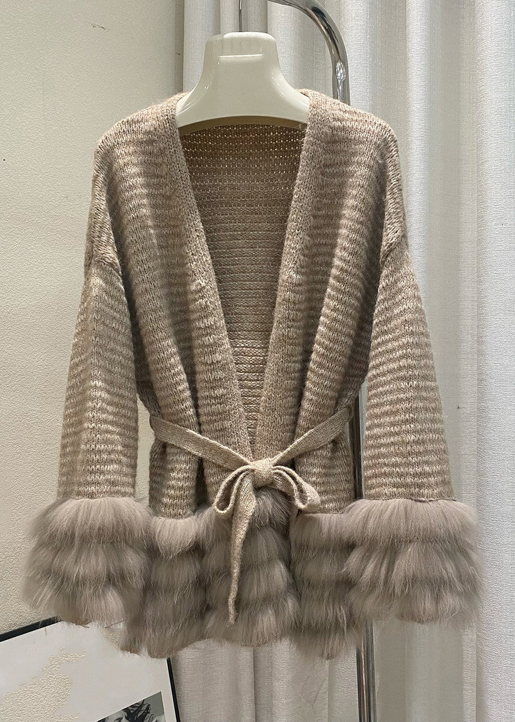 Unique Coffee V Neck Fox Patchwork Cotton Knit Cardigans Spring