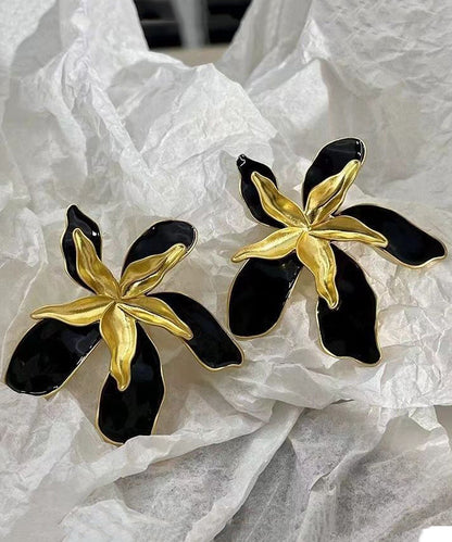 Unique Colorblock Alloy Floral Drop Glaze Stud Earrings