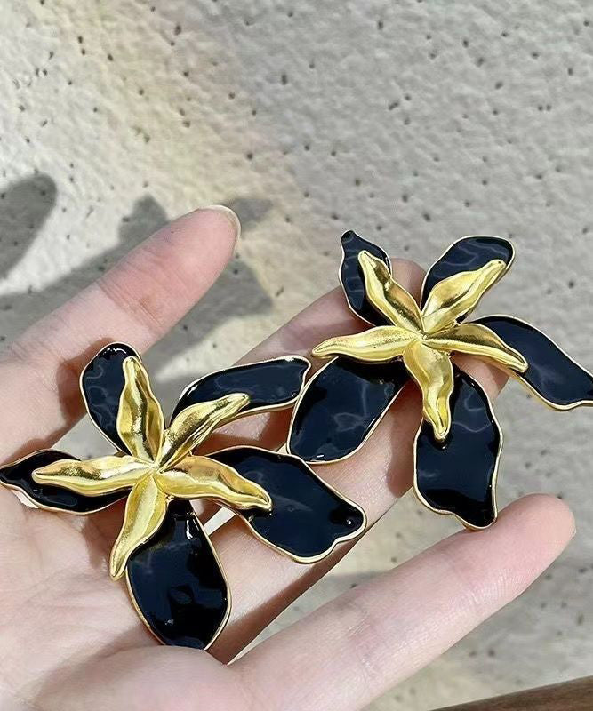 Unique Colorblock Alloy Floral Drop Glaze Stud Earrings