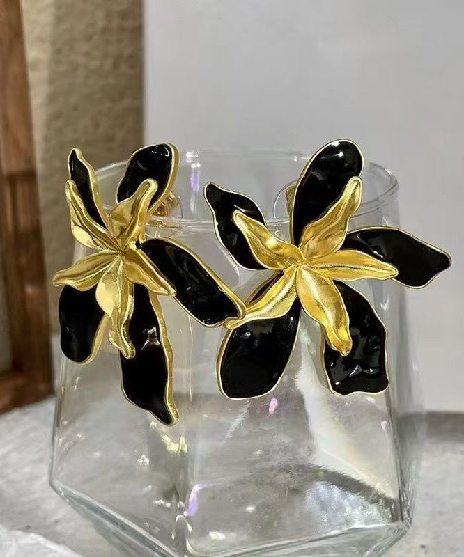 Unique Colorblock Alloy Floral Drop Glaze Stud Earrings