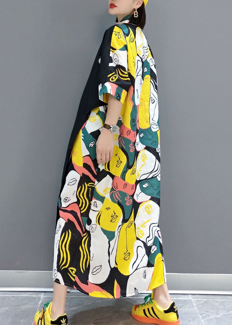 Unique Colorblock Asymmetrical Print Original Design Cotton Dresses Summer