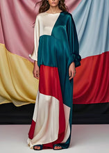 Load image into Gallery viewer, Unique Colorblock O Neck Patchwork Silk Party Maxi Dress Long Sleeve