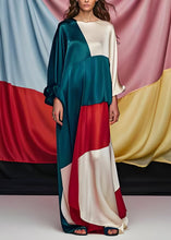 Load image into Gallery viewer, Unique Colorblock O Neck Patchwork Silk Party Maxi Dress Long Sleeve