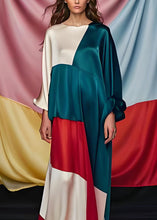 Load image into Gallery viewer, Unique Colorblock O Neck Patchwork Silk Party Maxi Dress Long Sleeve