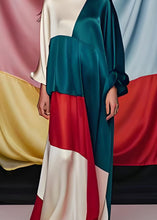 Load image into Gallery viewer, Unique Colorblock O Neck Patchwork Silk Party Maxi Dress Long Sleeve