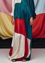 Load image into Gallery viewer, Unique Colorblock O Neck Patchwork Silk Party Maxi Dress Long Sleeve