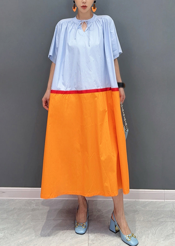 Unique Colorblock Oversized Patchwork Cotton Long Dress Summer