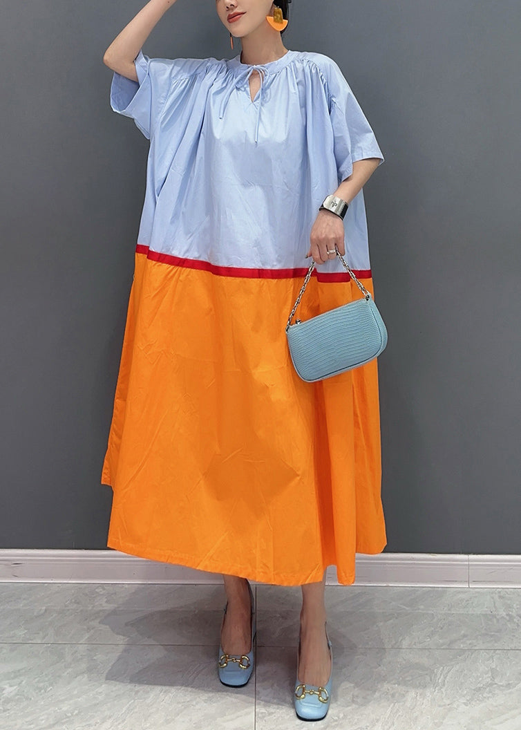 Unique Colorblock Oversized Patchwork Cotton Long Dress Summer