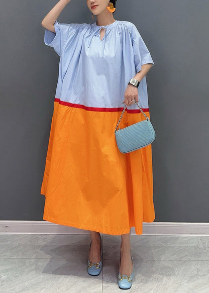 Unique Colorblock Oversized Patchwork Cotton Long Dress Summer